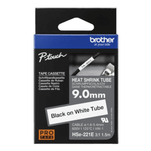 Cinta Brother Hse221E texto negro sobre fondo blanco 9 mm.