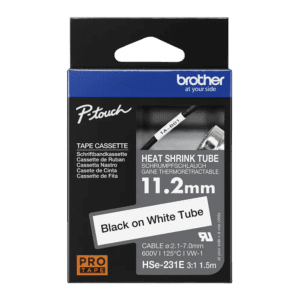 Cinta Brother Hse231E texto negro sobre fondo blanco 11,2 mm.