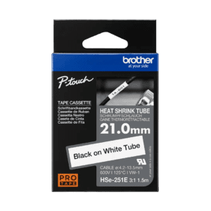 Cinta Brother Hse251E texto negro sobre fondo blanco 21 mm.