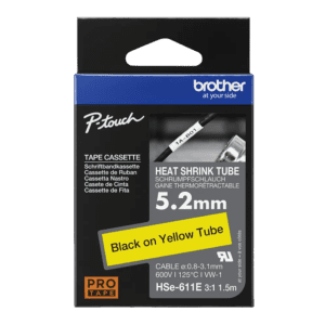 Cinta Brother Hse611E texto negro sobre fondo amarillo 5,2 mm.