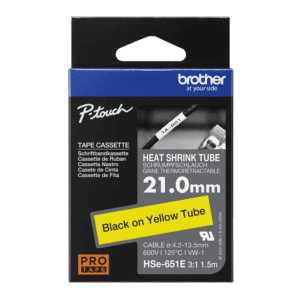 Cinta Brother Hse651E texto negro sobre fondo amarillo 21 mm.