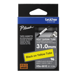 Cinta Brother Hse661E texto negro sobre fondo amarillo 31 mm.
